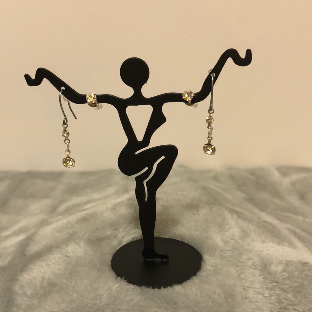 💗 Clear Rhinestone & Silver 2-pc Earrings Set